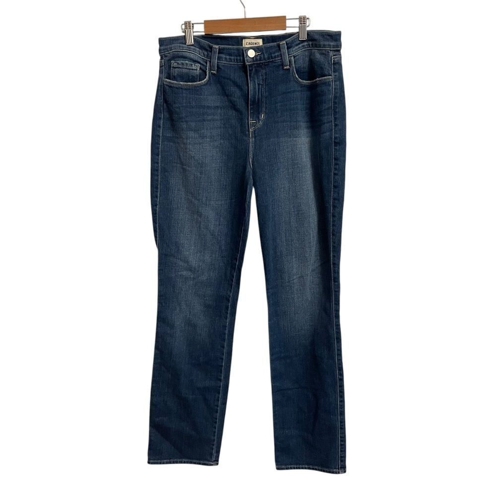 L'AGENCE Dean High Rise Straight Leg Jeans Sequoia Wash Blue Denim 2757RDM